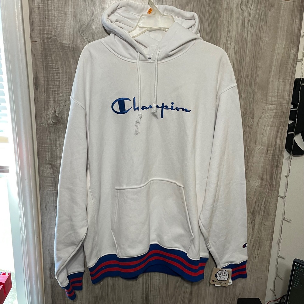NWT Champion XL Reverse Weave Hoodie Red White & Blue Sweatshirt